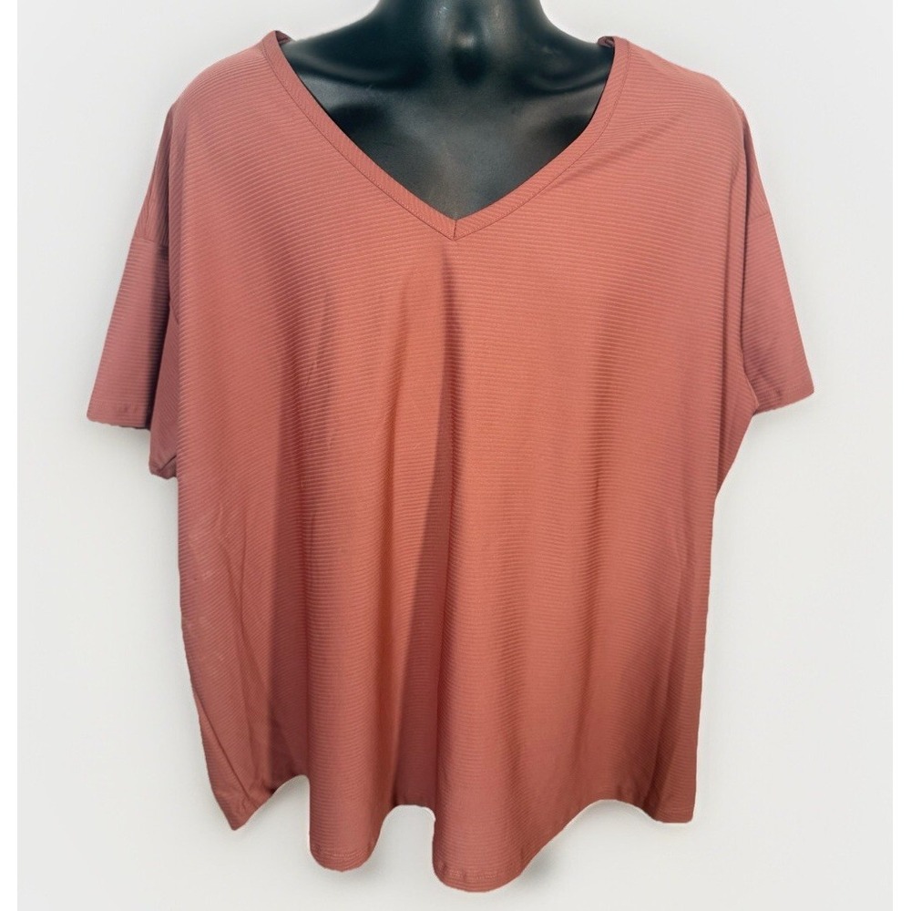 MTA Top Mauve V-Neck Short Sleeves Relaxed‎ Fit Drop Shoulder Key Hole V Back